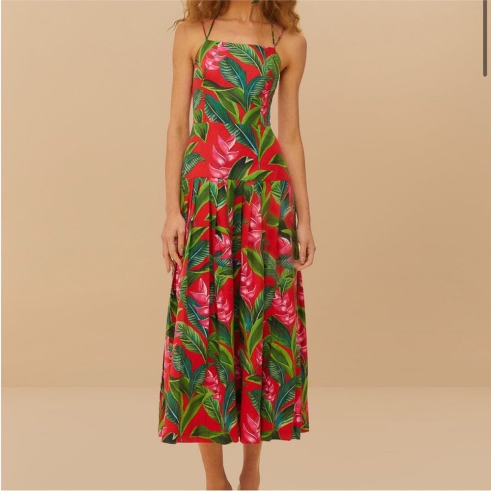 Farm Rio Red Dream Garden Lenzing Ecovero Euroflax Maxi Dress Red Sizd Small